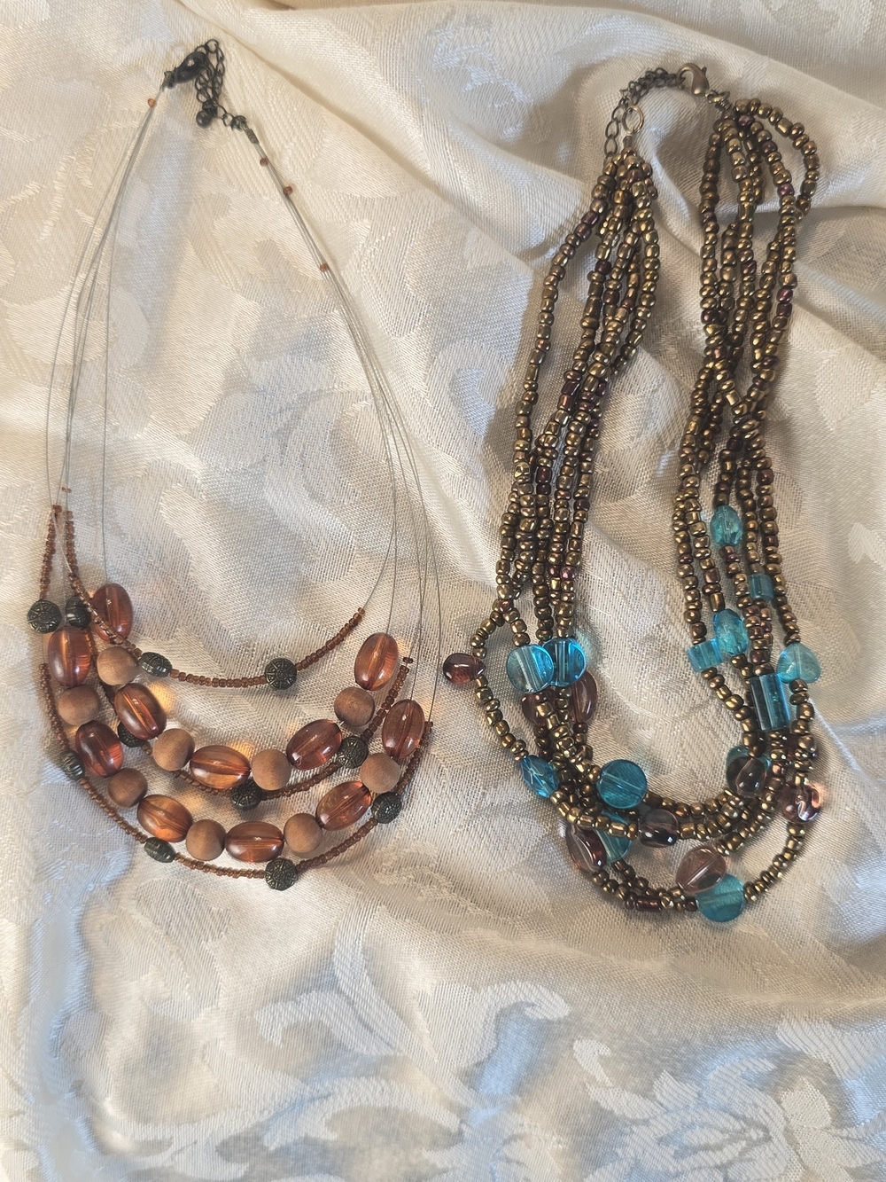 Multi-Strand Brown and Turquoise Beaded Women's Necklace Set